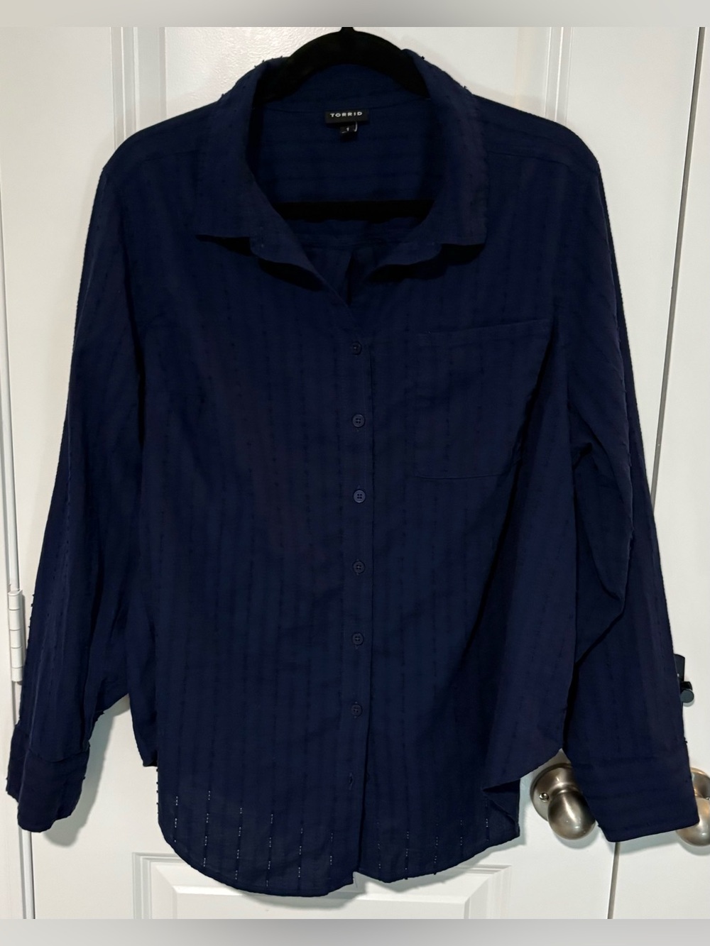 Torrid Lizzie Peacoat Navy Cotton Dobby Button Up Shirt Size 1
